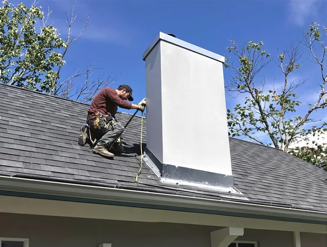 Palm Harbor Chimney Sweep team member finishing chimney construction in Palm Harbor, FL