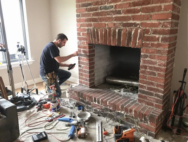 Palm Harbor Chimney Sweep specialist finalizing chimney liner service in Palm Harbor, FL