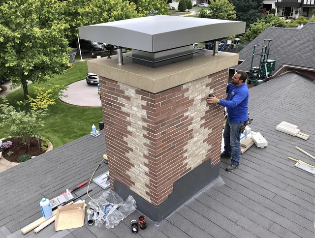 Palm Harbor Chimney Sweep team working on a custom chimney remodel in Palm Harbor, FL